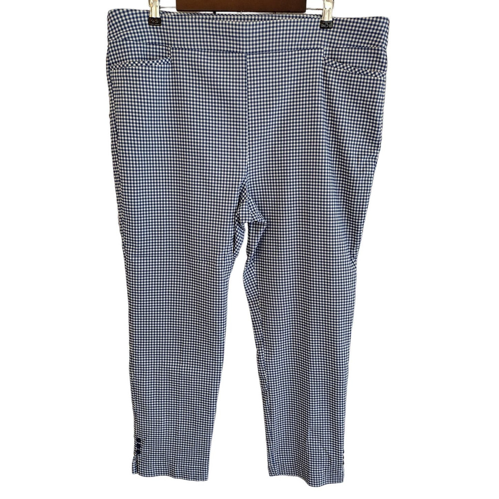 Chico's | Blue & White Gingham So Slimming Brigitte Ankle Pants Stretchy Pull-On